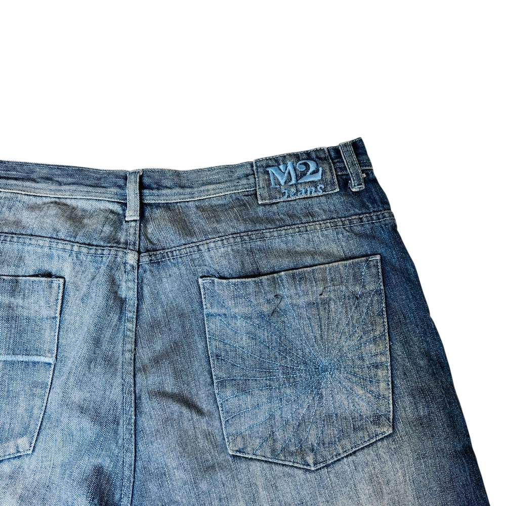 M2 Jean Co Denim Shorts Y2K Embroidered Design Blue Wash Mens Size‎ 42 READ - Picture 9 of 10